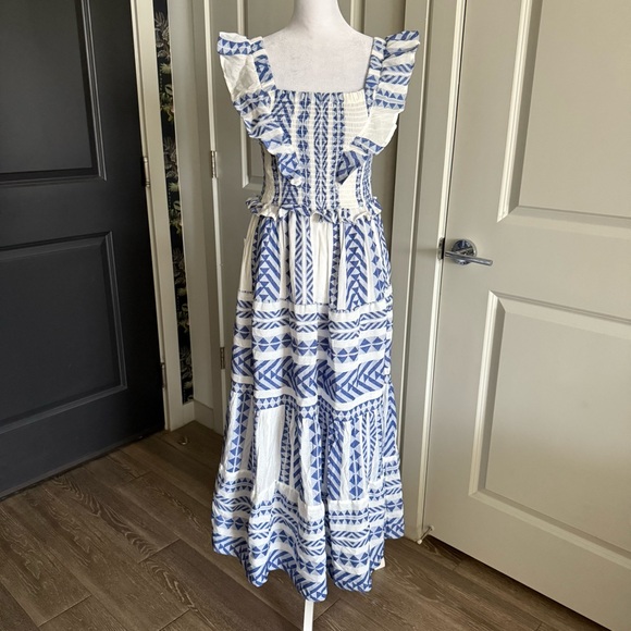 Kings Road Dresses & Skirts - Kings Road Blue and White Patterned Linen Sundress Size S
